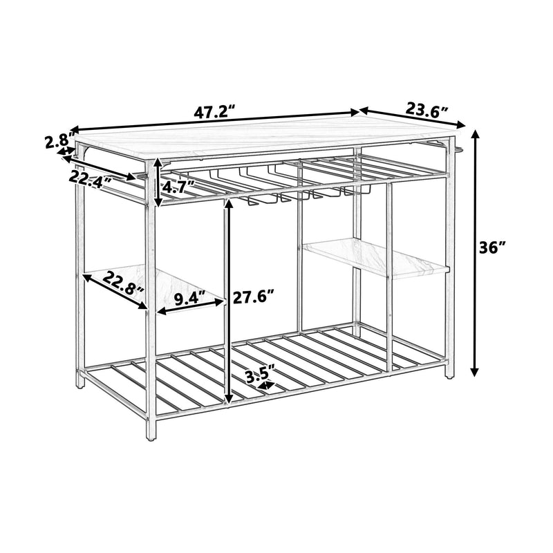 Counter Height Kitchen Dining Room Kitchen Island Prep Table with Glass Racks, Kitchen Rack with Large Worktop, Console Table for Living Room, Marble White - Urban Living Furniture (Los Angeles, CA)