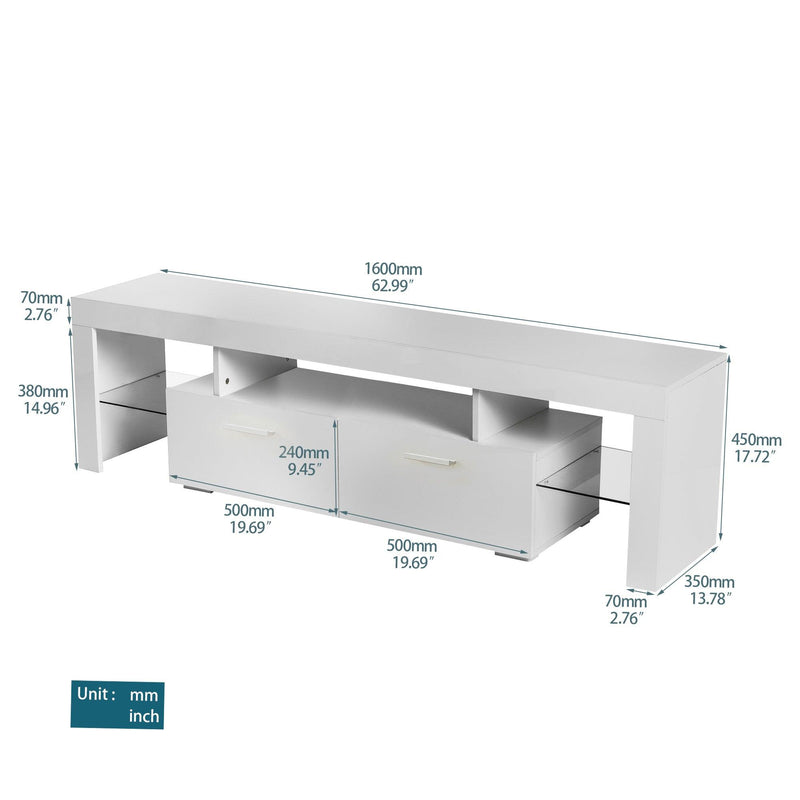 20 minutes quick assemble,White morden TV Stand with LED Lights,high glossy front TV Cabinet,can be assembled in Lounge Room, Living Room or Bedroom,color:WHITE