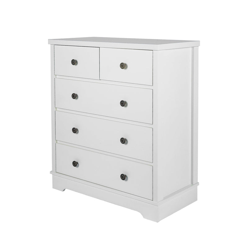 White color 5 drawers chest of drawer,Tallboy for bedroom, wooden cabinet