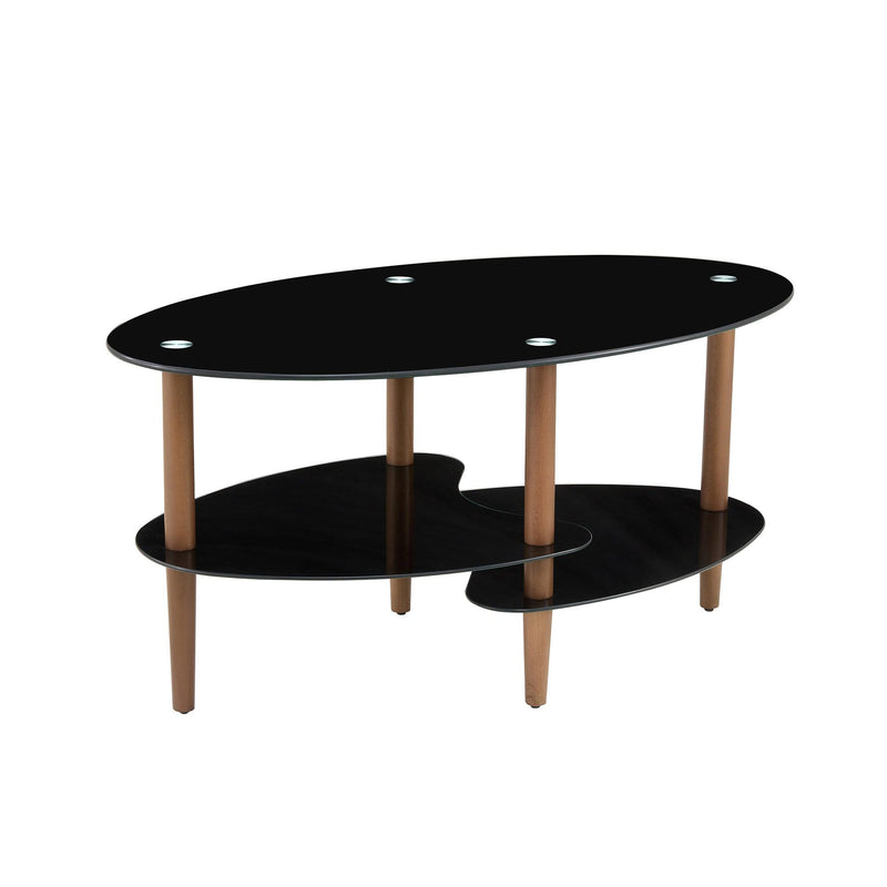 Black Oval glass coffee table,Modern table in living room Oak wood leg tea table 3-layer  glass table - Urban Living Furniture (Los Angeles, CA)