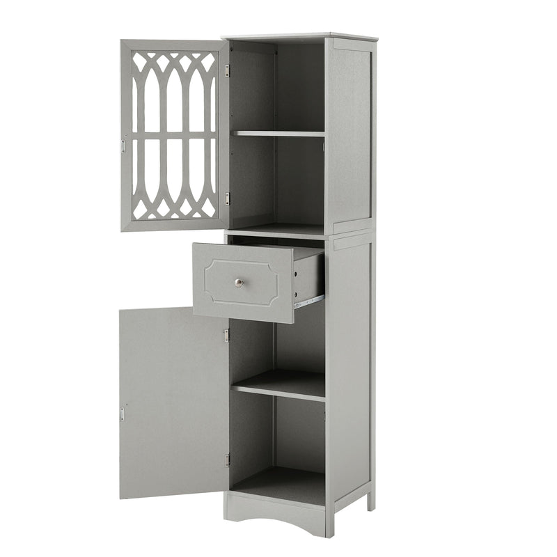 Tall Bathroom Cabinet, FreestandingStorage Cabinet with Drawer and Doors, MDF Board, Acrylic Door, Adjustable Shelf, Grey - Urban Living Furniture (Los Angeles, CA)