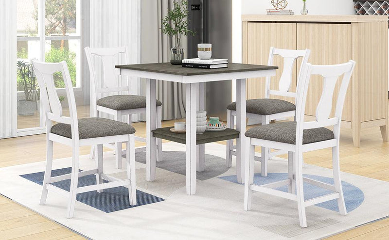 Farmhouse 5-Piece Wood Counter Height Dining Table Set withStorage Shelf, Square Table and 4 Upholstered Chairs for Small Space, Antique White - Urban Living Furniture (Los Angeles, CA)