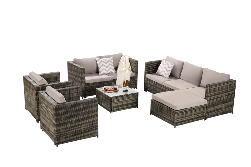 6 PIECES OUTDOOR FURNITUREPRODUCT RATTAN SOFA AND TALBE SET GRAY CUSHION
