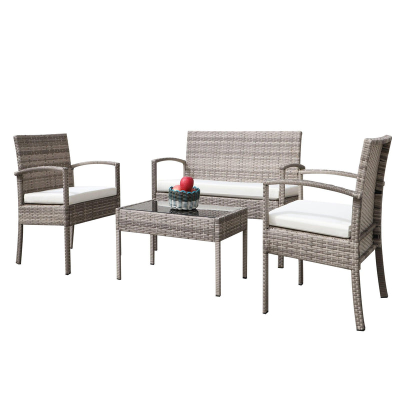 4 pieces outdoor rattan sofa patio furniture set gray wicker terrace talk sofa set - Urban Living Furniture (Los Angeles, CA)