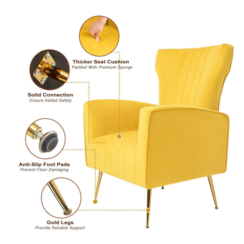 Velvet Accent Chair, Wingback Arm Chair with Gold Legs, Upholstered Single Sofa for Living Room Bedroom - Urban Living Furniture (Los Angeles, CA)