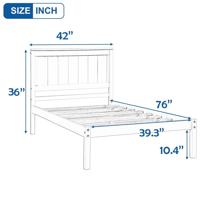 Platform Bed Frame with Headboard , Wood Slat Support , No Box Spring Needed ,Twin,White