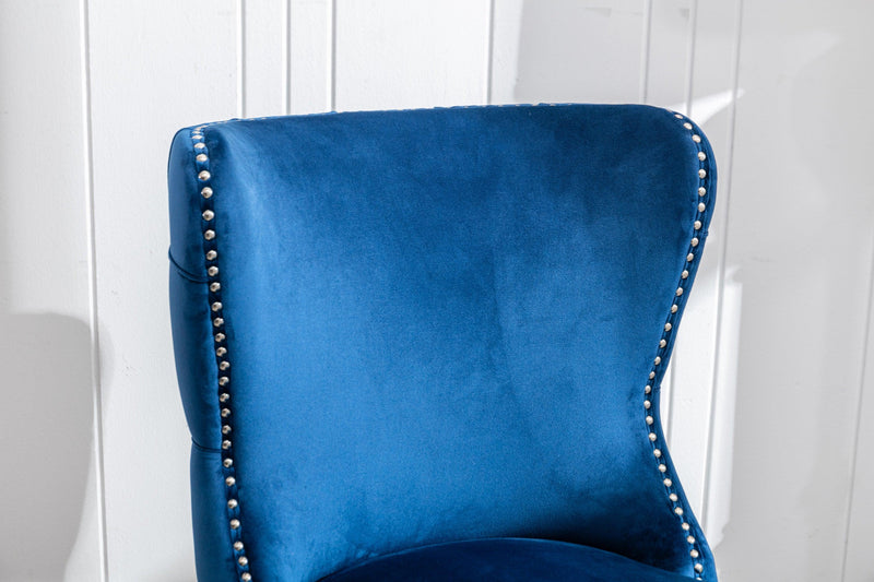 Set of 2 upholstered wing-back dining chair with backstitching nailhead trim and solid wood legs Blue - Urban Living Furniture (Los Angeles, CA)