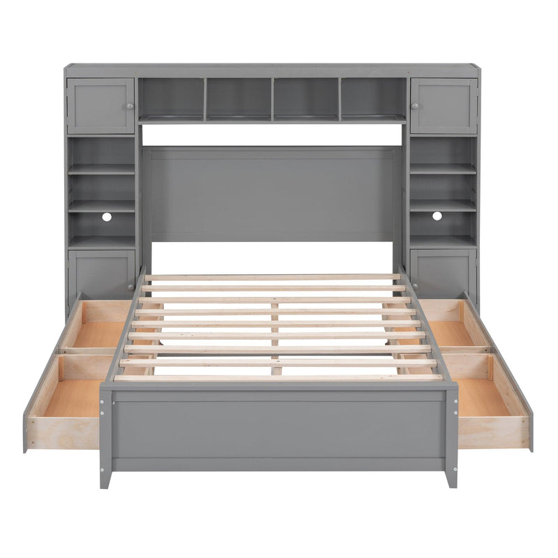 Full Size Wooden Bed With All-in-One Cabinet and Shelf, Gray - Urban Living Furniture (Los Angeles, CA)