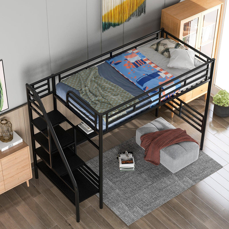 Metal Loft Bed Frame with Desk, No Box Spring Needed,Twin ,Black - Urban Living Furniture (Los Angeles, CA)