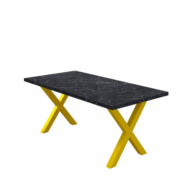 70.87"Modern Square Dining Table with Printed Black Marble Table Top+Gold X-Shape Table Leg - Urban Living Furniture (Los Angeles, CA)