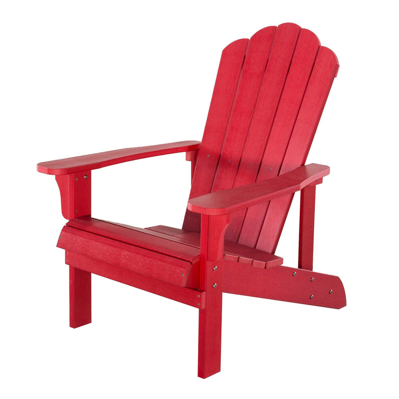 Key West 3 Piece Outdoor Patio All-Weather Plastic Wood Adirondack Bistro Set, 2 Adirondack chairs, and 1 small, side, end table set for Deck, Backyards, Garden, Lawns, Poolside, and Beaches, Red - Urban Living Furniture (Los Angeles, CA)