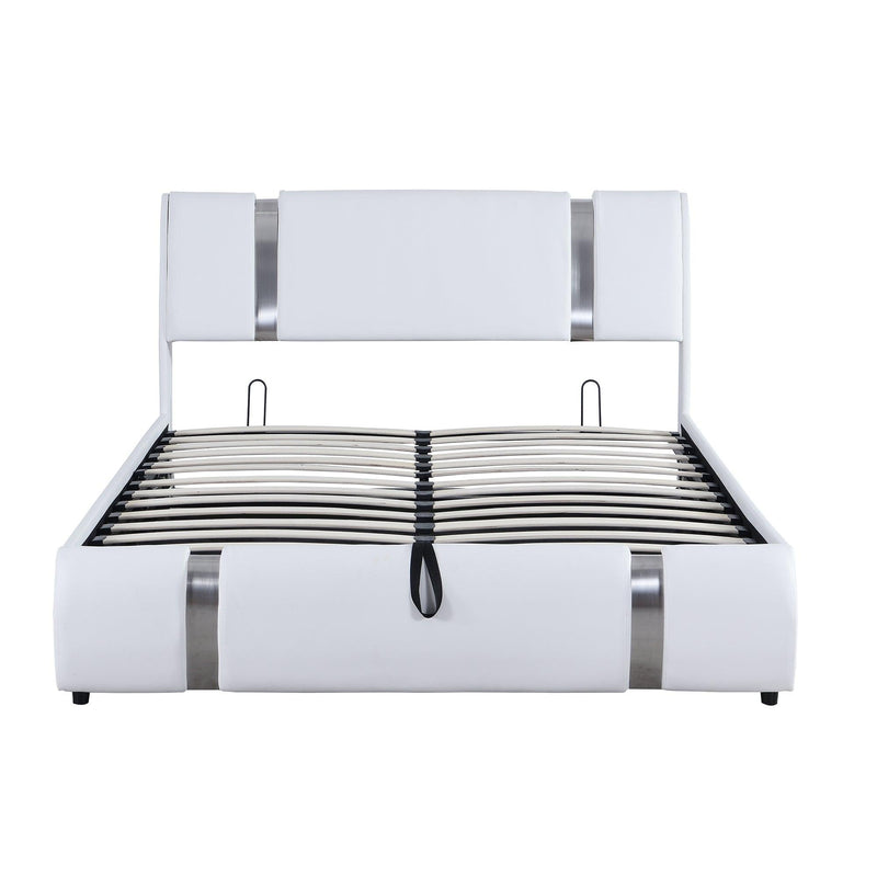 Queen Size Upholstered Faux Leather Platform bed with a HydraulicStorage System, White - Urban Living Furniture (Los Angeles, CA)