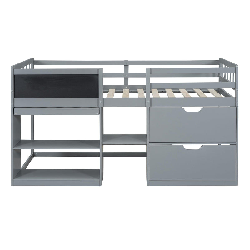 Twin Size Low Loft Bed with Rolling Desk, Shelf and Drawers - Gray - Urban Living Furniture (Los Angeles, CA)