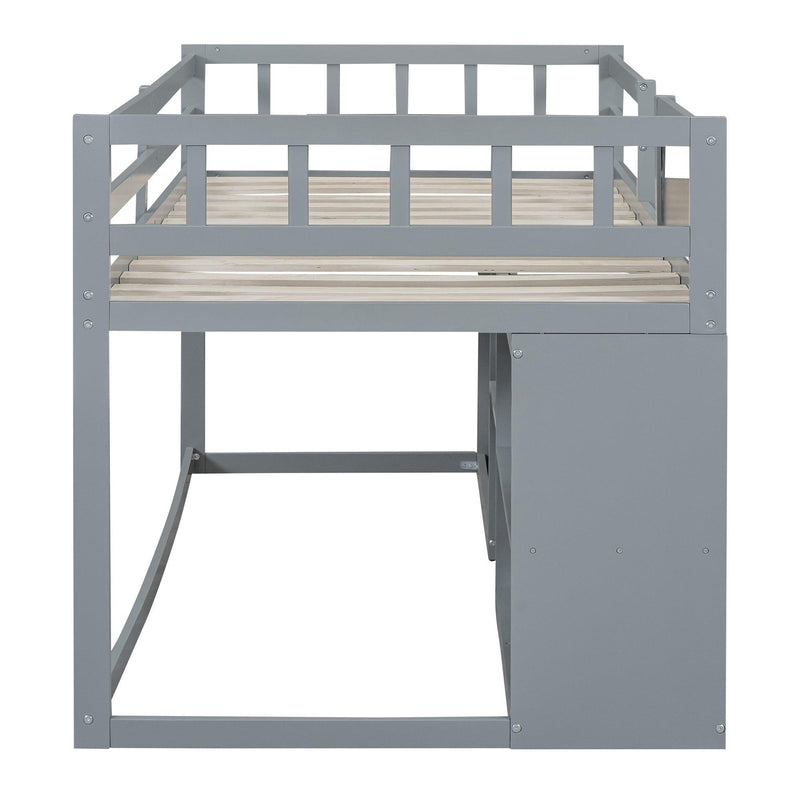 Twin Size Low Loft Bed with Rolling Desk, Shelf and Drawers - Gray - Urban Living Furniture (Los Angeles, CA)