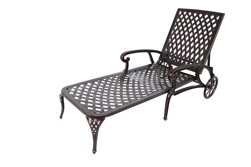 Cast Aluminum Outdoor Chaise Lounge Chair with Wheels, Tanning Chair with 3-Position Adjustable Backrest, Chaise Lounge Outdoor Reclining Chair Pool Chairs - Urban Living Furniture (Los Angeles, CA)