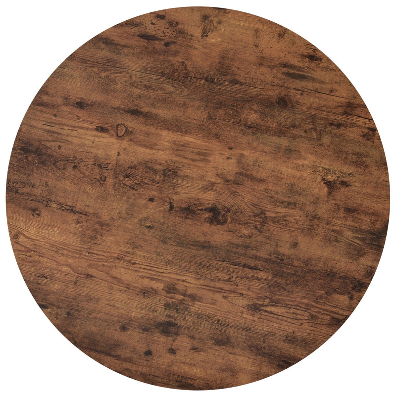 Round Coffee Table with Caster Wheels and Wood Textured Surface for Living Room, φ35.5”( Distressed Brown)