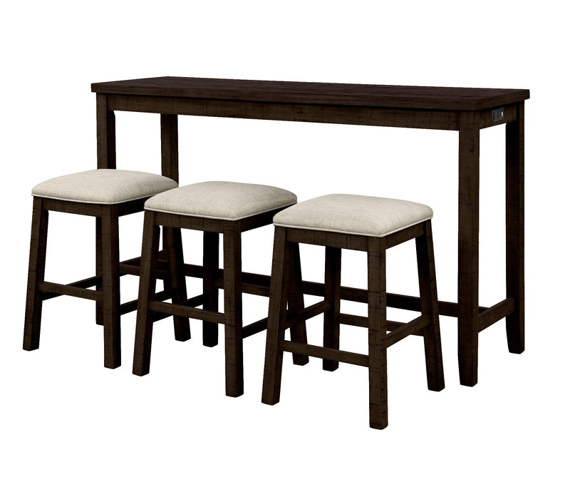 4 Pieces Counter Height Table with Fabric Padded Stools, Rustic Bar Dining Set with Socket, Brown - Urban Living Furniture (Los Angeles, CA)