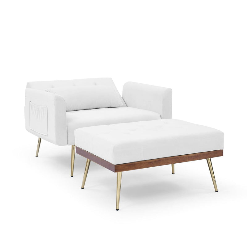 Recline Sofa Chair with Ottoman, Two Arm Pocket and Wood Frame include 1 Pillow, White (40.5”x33”x32”) - Urban Living Furniture (Los Angeles, CA)