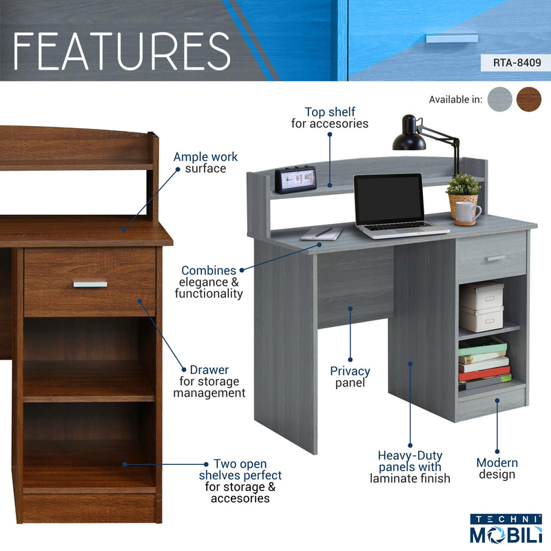 Techni MobiliModern Office Desk with Hutch, Oak - Urban Living Furniture (Los Angeles, CA)