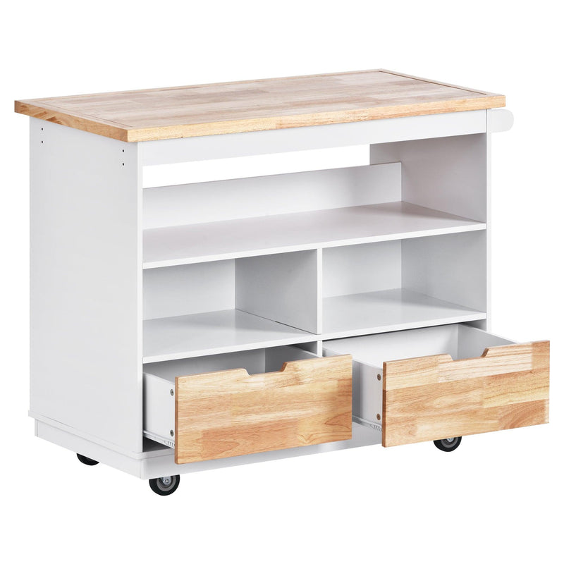 Kitchen Cart Rolling Mobile Kitchen Island Solid Wood Top, Kitchen Cart With 2 Drawers,Tableware Cabinet（White） - Urban Living Furniture (Los Angeles, CA)