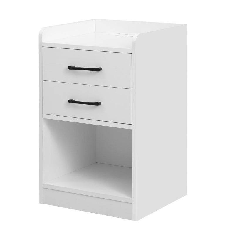 Nightstand with 2 Drawers and Cabinet,USB Charging Ports,Wireless Charging and Remote Control LED Light-White - Urban Living Furniture (Los Angeles, CA)