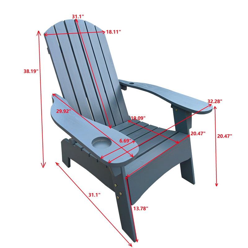 Outdoor or indoor Wood  Adirondack chair with an hole to hold umbrella on the arm ,Gray