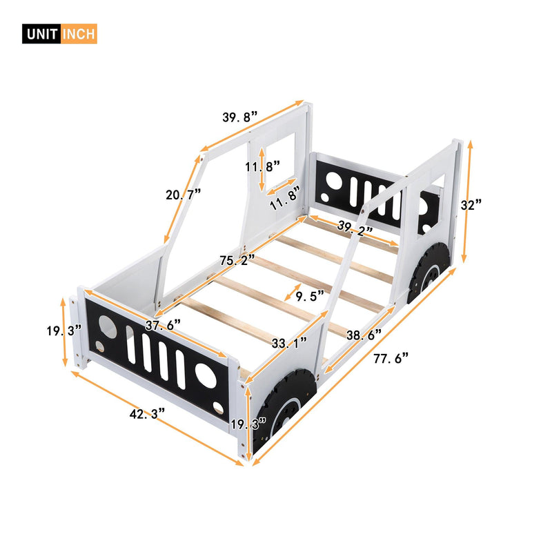 Twin Size Classic Car-Shaped Platform Bed with Wheels,White - Urban Living Furniture (Los Angeles, CA)