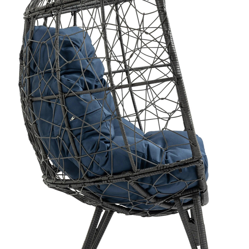 Outdoor Patio Wicker Egg Chair Indoor Basket Wicker Chair with Navy Cusion for Backyard Poolside - Urban Living Furniture (Los Angeles, CA)