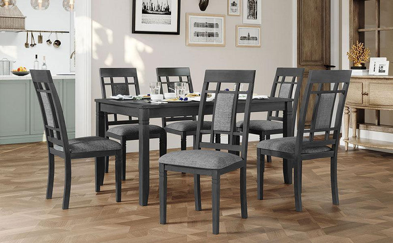 7-Piece Farmhouse Rustic Wooden Dining Table Set Kitchen Furniture Set with 6 Padded Dining Chairs, Gray - Urban Living Furniture (Los Angeles, CA)