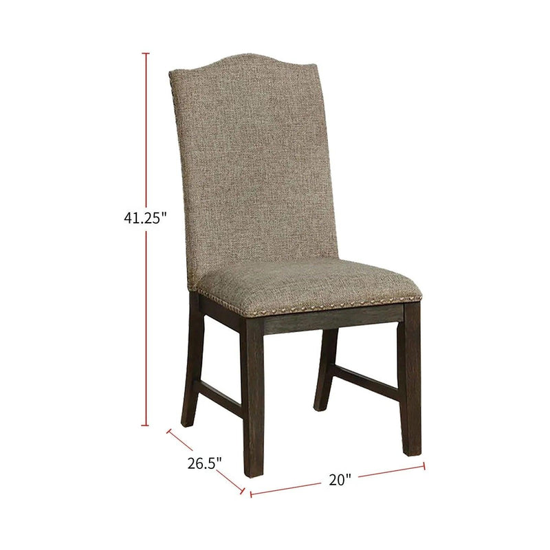 Transitional Set of 2 Side Chairs Espresso Warm Gray Nail heads Solid wood Chair Fabric Upholstered Padded Seat Kitchen Rustic Dining Room Furniture