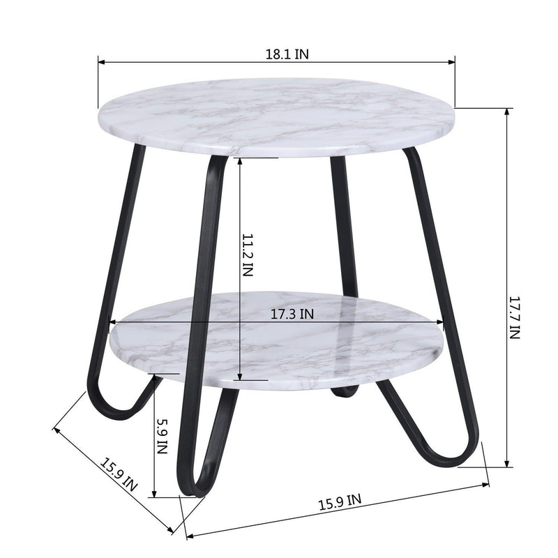 18.1 inches Small Round Coffee Table End Table 2 Tiers Side Nightstand withStorage Industry Rack Wood Table Accent Furniture for Living Room/Bed Room/Kitchen Room, Metal Frame Brown - Marble & BLACK