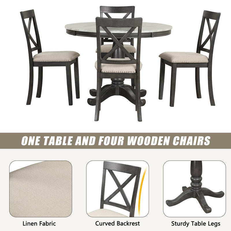 5 Pieces Dining Table and Chairs Set for 4 Persons, Kitchen Room Solid Wood Table with 4 Chairs - Urban Living Furniture (Los Angeles, CA)