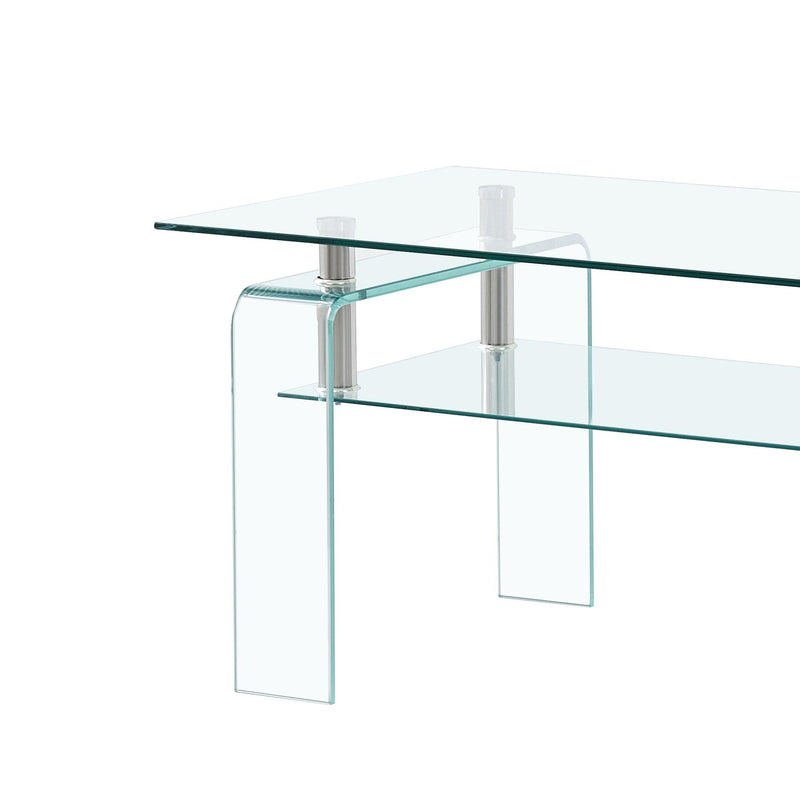 Rectangle Clear Glass Coffee Table,Modern Glass Coffee Table for Living Room, 2-TierStorage Center Coffee Table,Tempered Glass Tea Table - Urban Living Furniture (Los Angeles, CA)