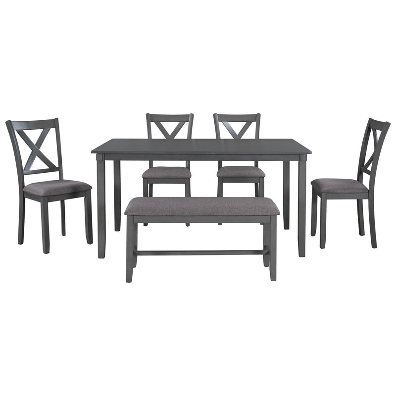 6-Piece Kitchen Dining Table Set Wooden Rectangular Dining Table, 4 Fabric Chairs and Bench Family Furniture (Gray) - Urban Living Furniture (Los Angeles, CA)