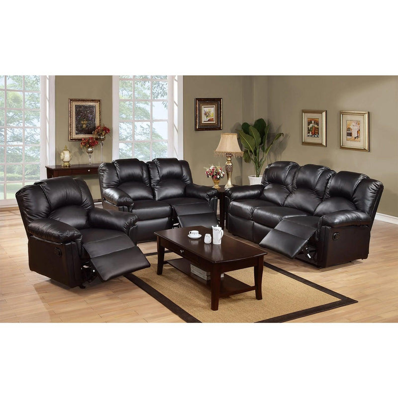 3 Seats Bonded Leather Manual Motion Reclining Sofa in Black
