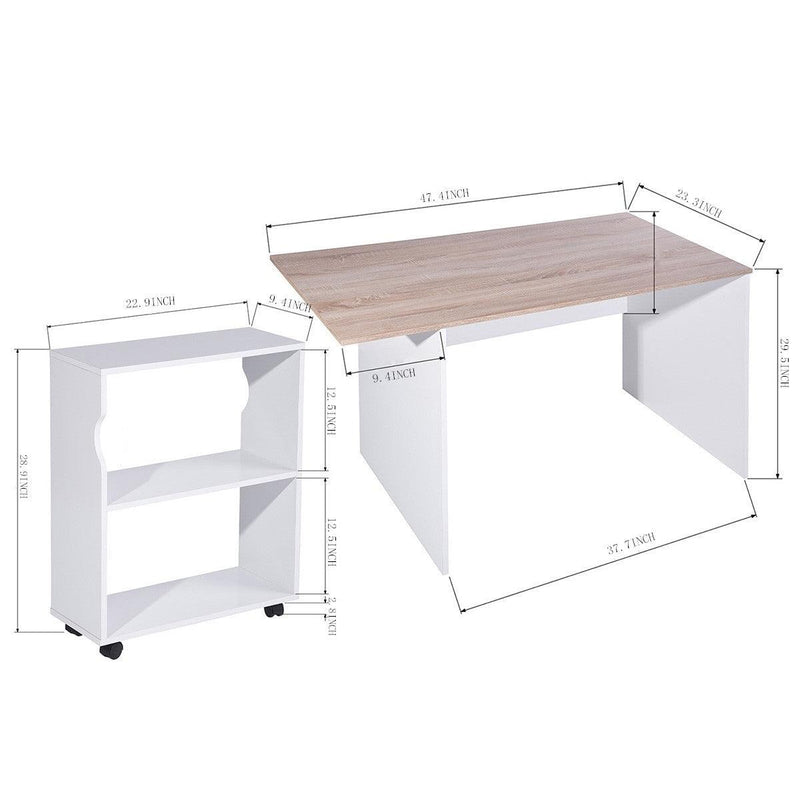 47.4" L Computer Desk with movable bookcase, oak & white - Urban Living Furniture (Los Angeles, CA)