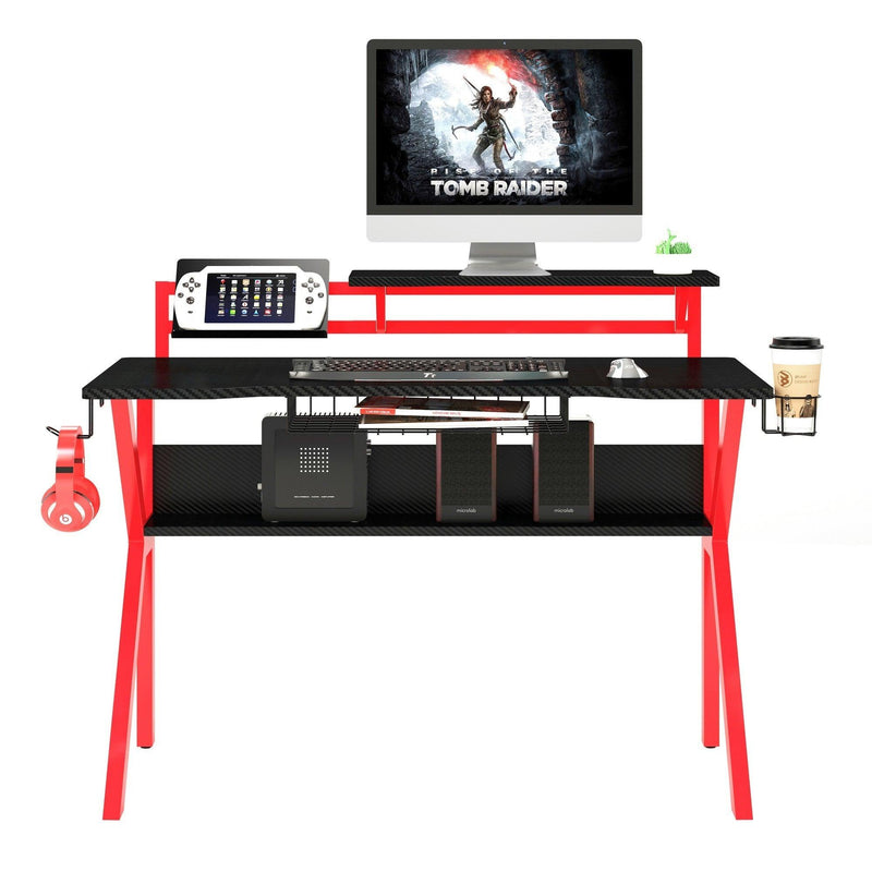 PVC Coated Ergonomic Metal Frame Gaming Desk, Black and Red - Urban Living Furniture (Los Angeles, CA)