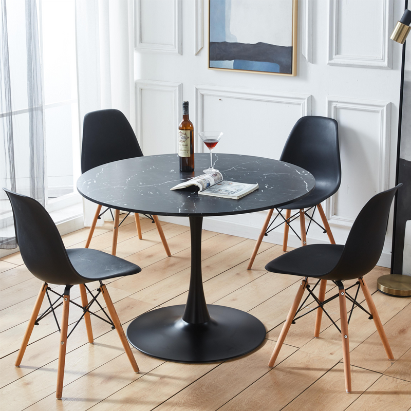 42.1"Black Tulip Table Mid-century Dining Table for 4-6 people With Round Mdf Table Top, Pedestal Dining Table, End Table Leisure Coffee Table - Urban Living Furniture (Los Angeles, CA)