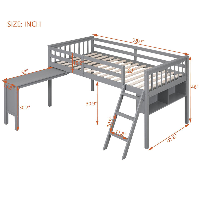 Twin Size Loft Bed With Removable Desk and Cabinet, Gray - Urban Living Furniture (Los Angeles, CA)