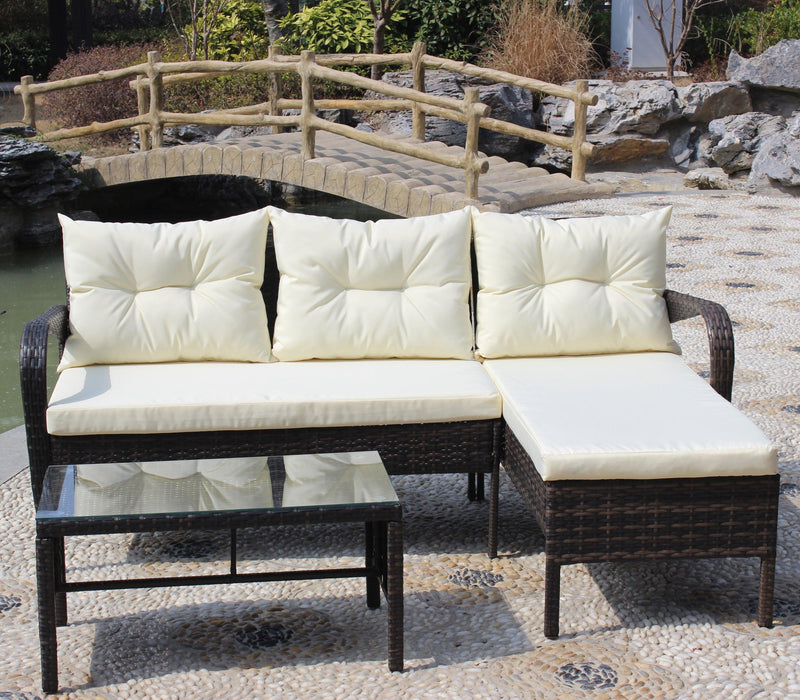 Outdoor patio Furniture sets 3 piece Conversation set wicker Ratten Sectional Sofa With Seat Cushions(Beige Cushion)