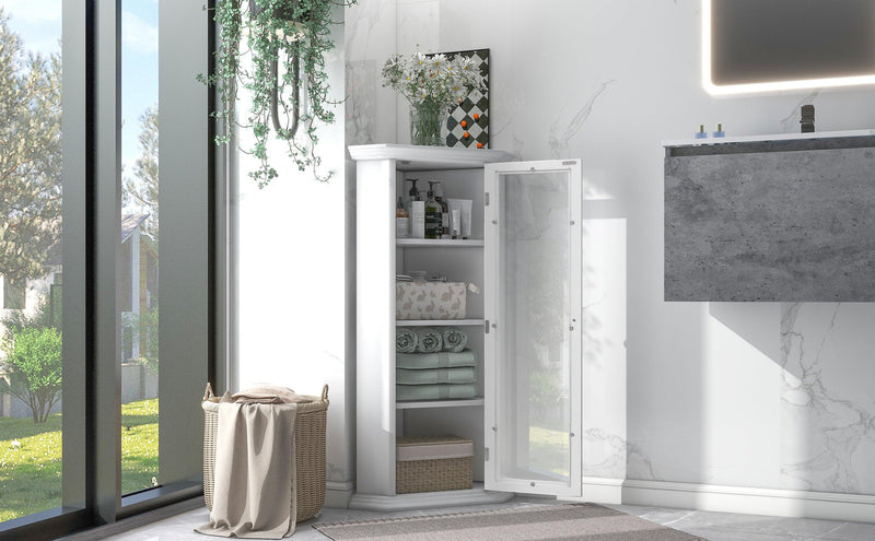 Freestanding Bathroom Cabinet with Glass Door, CornerStorage Cabinet for Bathroom, Living Room and Kitchen, MDF Board with Painted Finish, White - Urban Living Furniture (Los Angeles, CA)