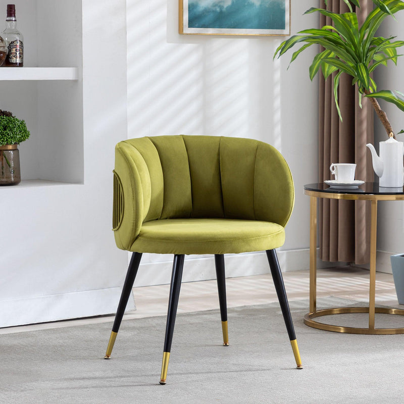 Olive Green Velvet lounge chair, black metal feet, unique back design, suitable for office, living room, bedroom - Urban Living Furniture (Los Angeles, CA)