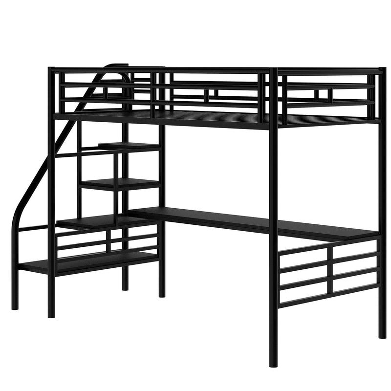 Metal Loft Bed Frame with Desk, No Box Spring Needed,Twin ,Black - Urban Living Furniture (Los Angeles, CA)