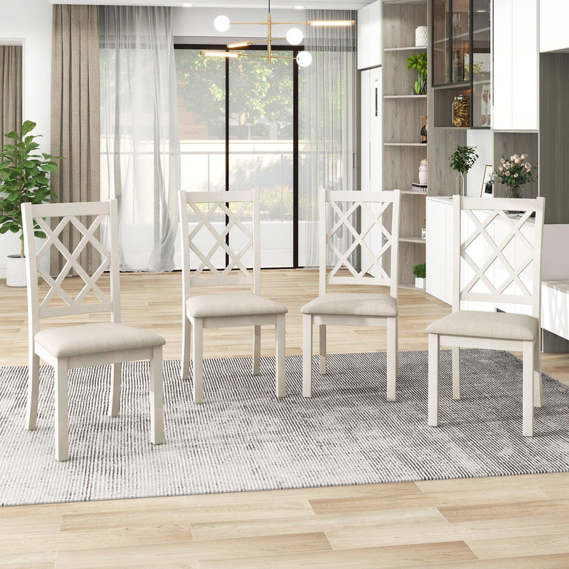 Mid-Century Solid Wood 5-Piece Round Dining Table Set, Kitchen Table Set with Upholstered Chairs for Small Places, Walnut Table+Beige Chair - Urban Living Furniture (Los Angeles, CA)