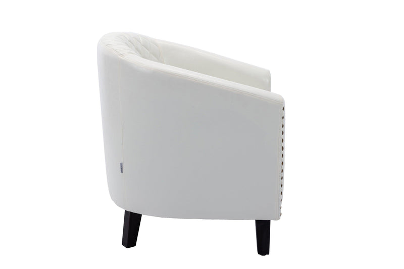 accent Barrel chair living room chair with nailheads and solid wood legs  white  pu leather - Urban Living Furniture (Los Angeles, CA)