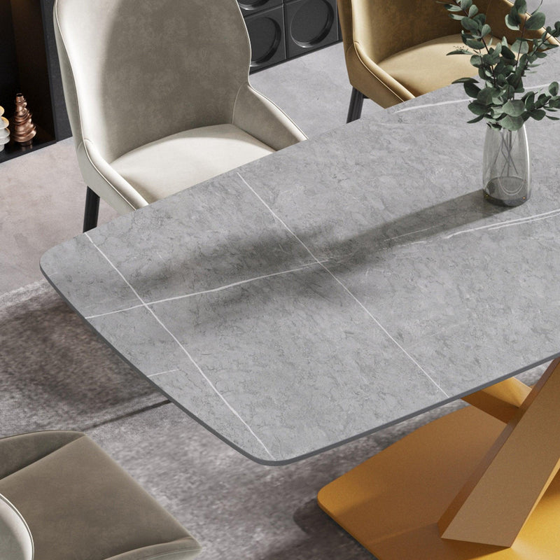 70.87"Modern artificial stone gray curved golden metal leg dining table-can accommodate 6-8 people - Urban Living Furniture (Los Angeles, CA)