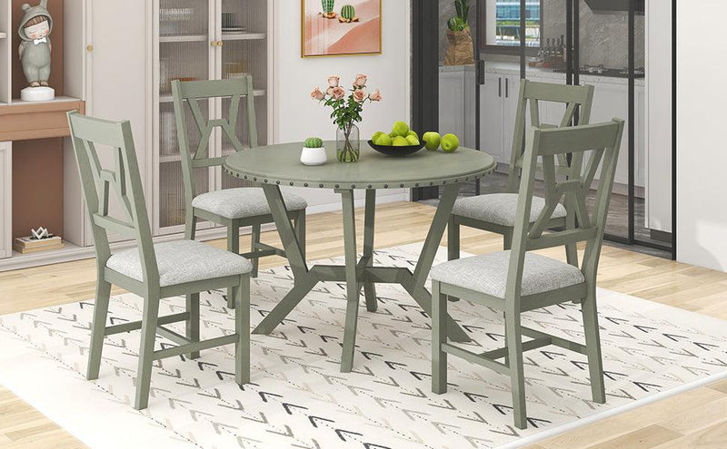 Mid-Century 5-Piece Dining Table Set, Round Table with Cross Legs, 4 Upholstered Chairs for Small Places, Kitchen, Studio, Green - Urban Living Furniture (Los Angeles, CA)