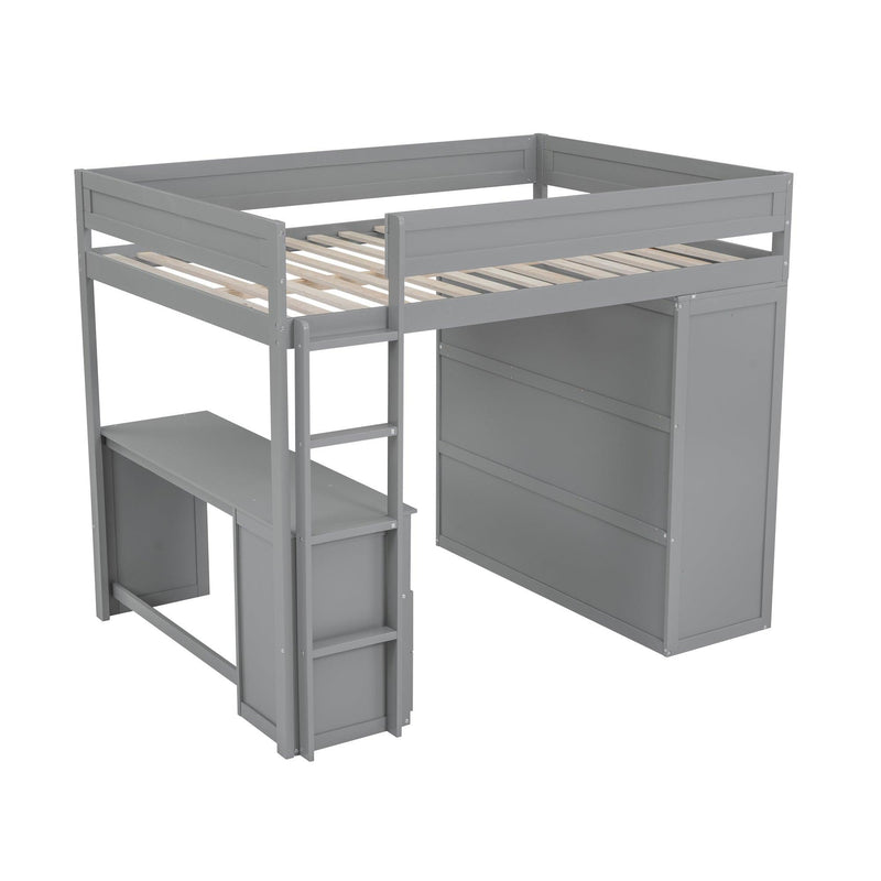 Wood Full Size Loft Bed with Wardrobes and 2-Drawer Desk with Cabinet, Gray - Urban Living Furniture (Los Angeles, CA)