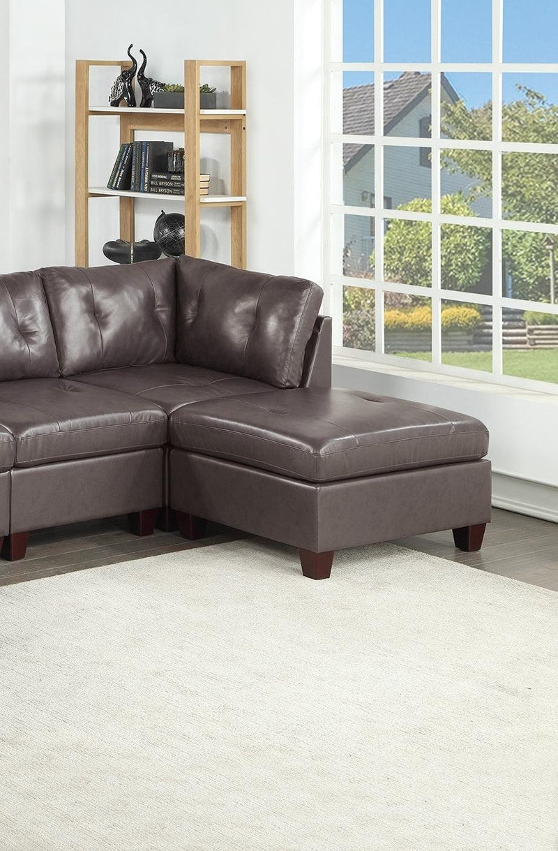 Genuine Leather Dark Coffee Tufted 6pc Sectional Set 2x Corner Wedge 2x Armless Chair 2x Ottomans Living Room Furniture Sofa Couch - Urban Living Furniture (Los Angeles, CA)