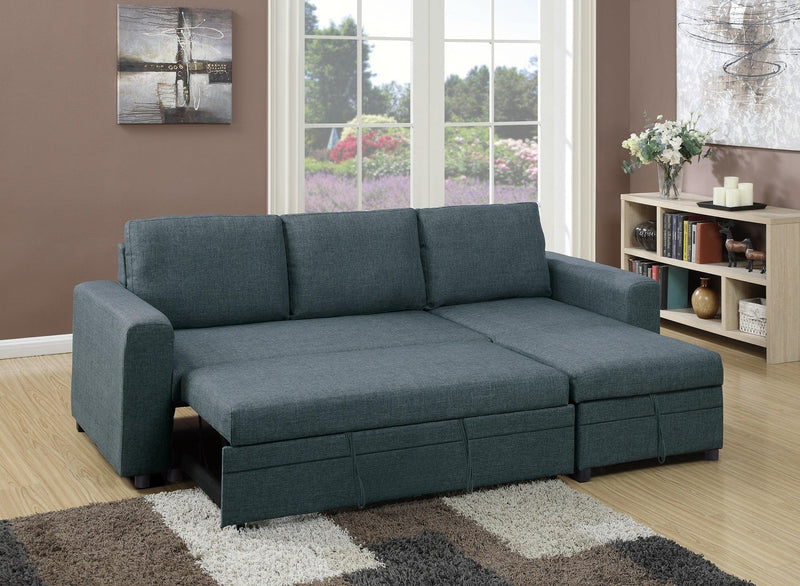 Living Room Furniture Convertible Sectional Blue Grey Color Polyfiber Reversible ChaiseStorage Sofa Pull Out bed Couch - Urban Living Furniture (Los Angeles, CA)